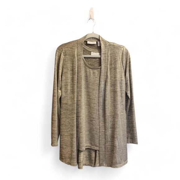 Susan Graver Cardigan Tank Set Foil Liquid Knit Metallic Thread Womens XXS - Picture 12 of 12